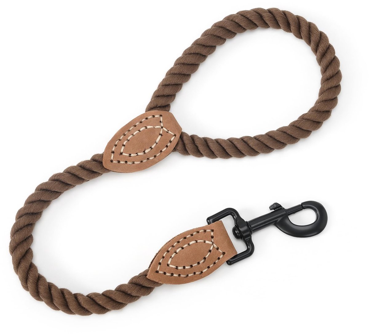 Korte hondenriem | Gevlochten katoenen touw hondenriemen met leren punt | 45 cm hondenriem met zware metalen sluiting | Bruiloft hondenriem (donkerbruin, 45 cm) Skateonderdeel kopen online