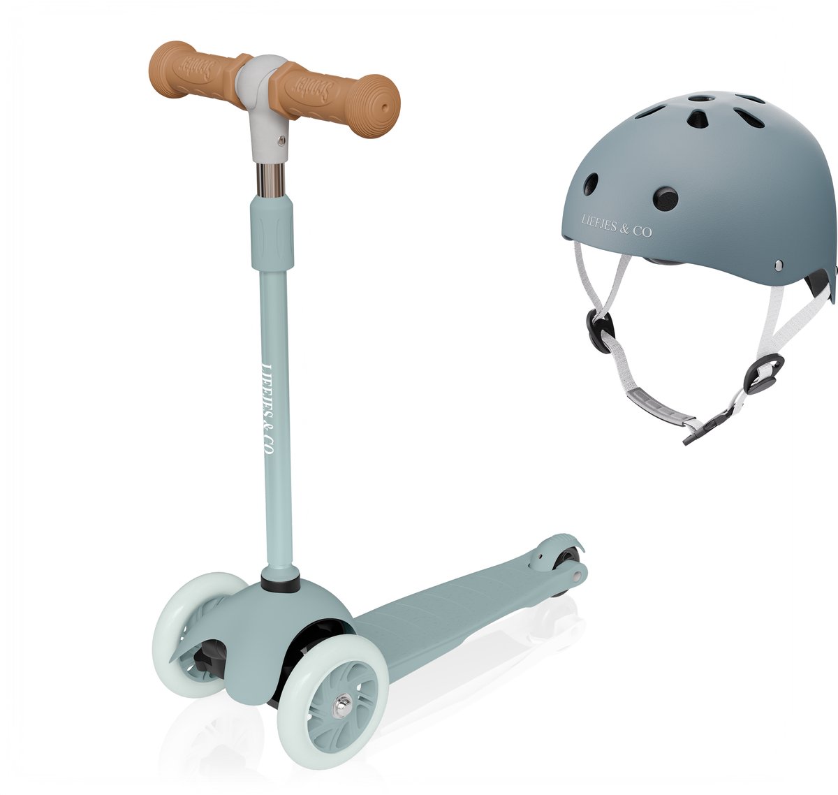 Liefjes & Co Kinderstep – Met Kinderhelm - Lichtgevende Wielen – Pastelblauw Step kopen online