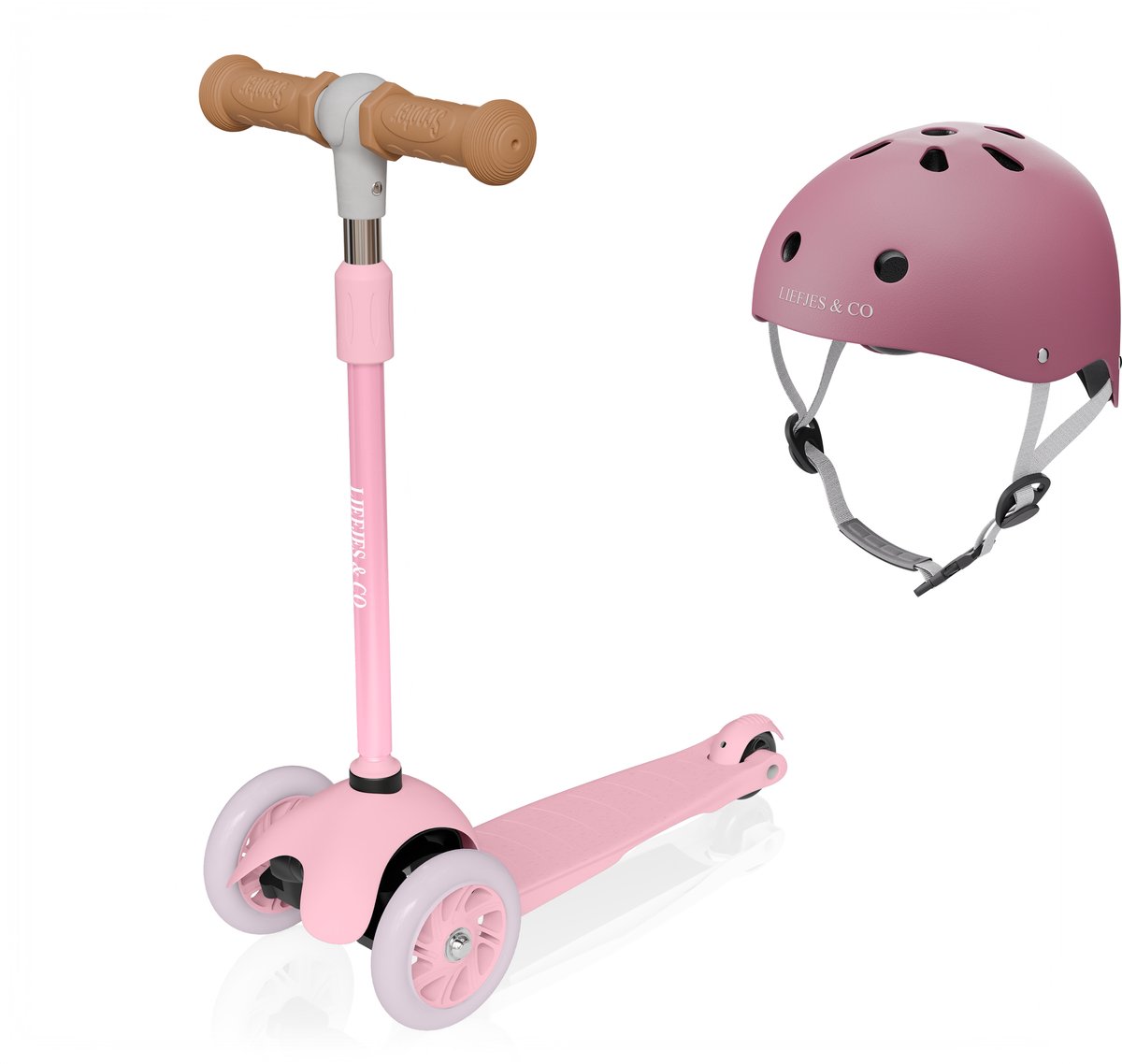 Liefjes & Co Kinderstep – Met Kinderhelm - Lichtgevende Wielen – Pastelroze Step kopen online