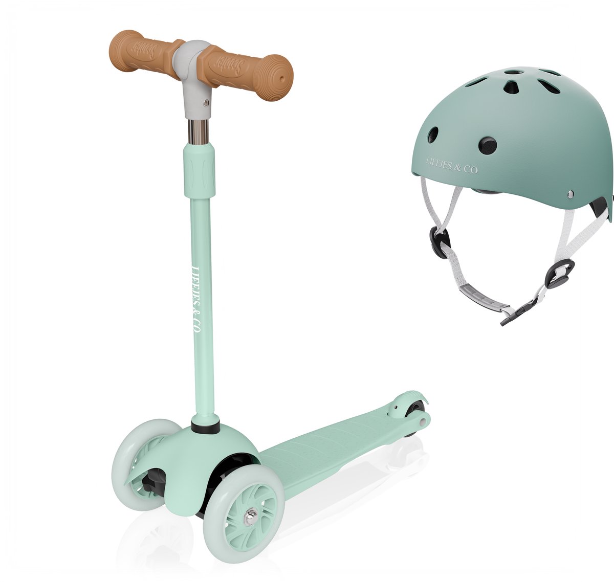 Liefjes & Co Kinderstep – Met Kinderhelm - Lichtgevende Wielen – Saliegroen Step kopen online
