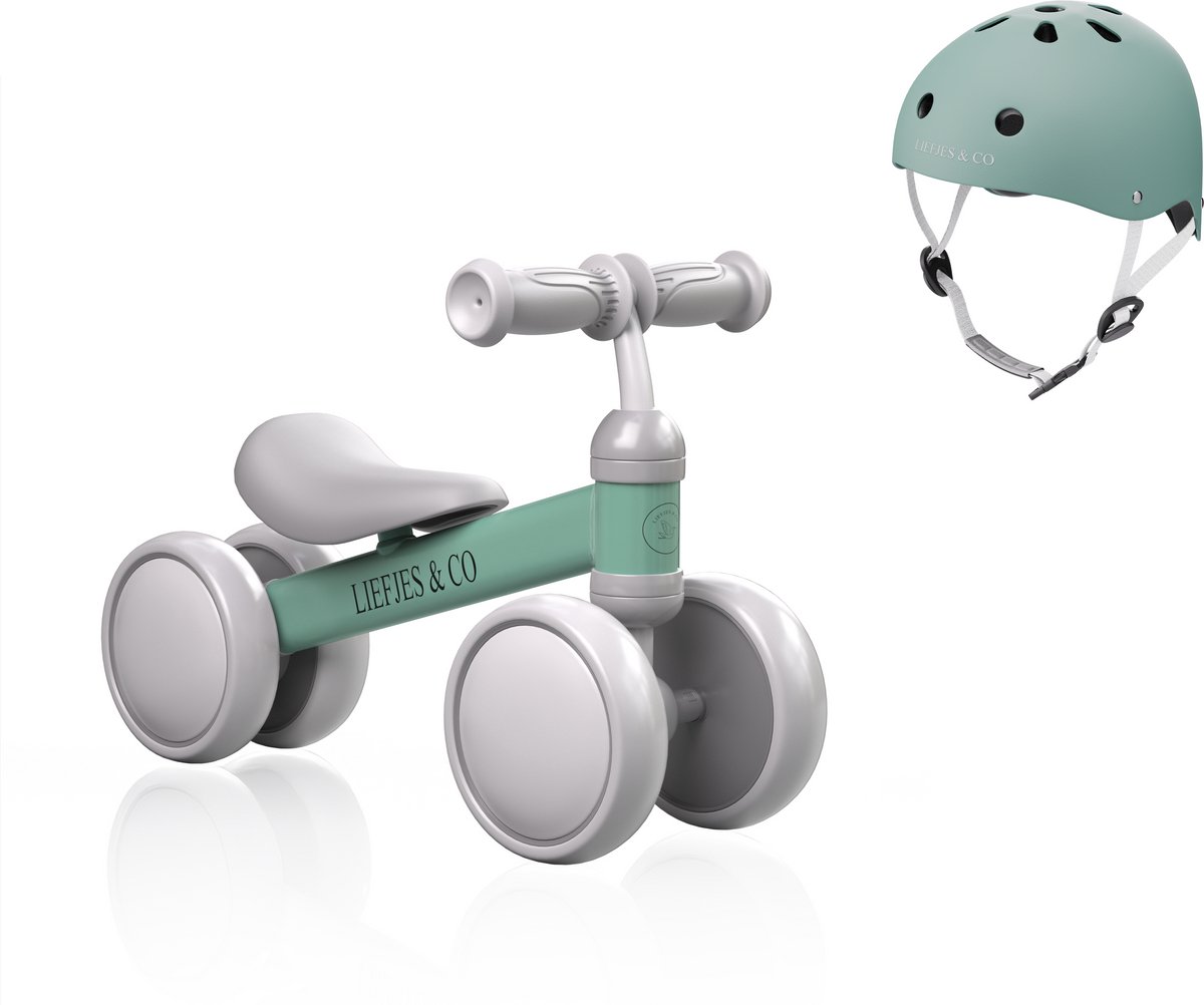 liefjes co loopfiets driewieler vanaf 1 jaar met helm salliegroen