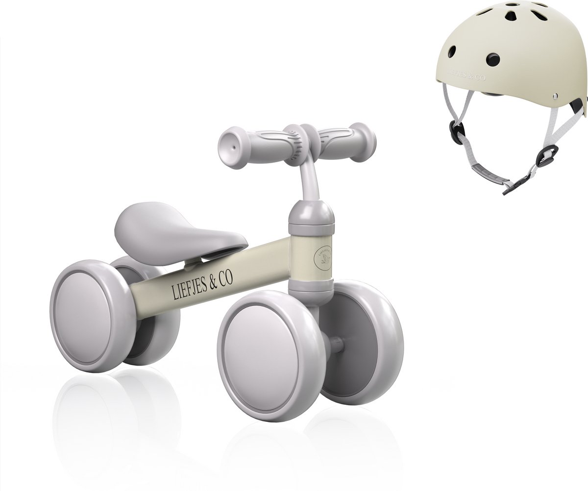 liefjes co loopfiets driewieler vanaf 1 jaar met helm vanille beige