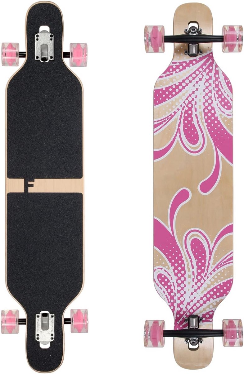 longboard camber board cruisen en slides symmetrisch ontwerp 106 cm lengte roze bloem