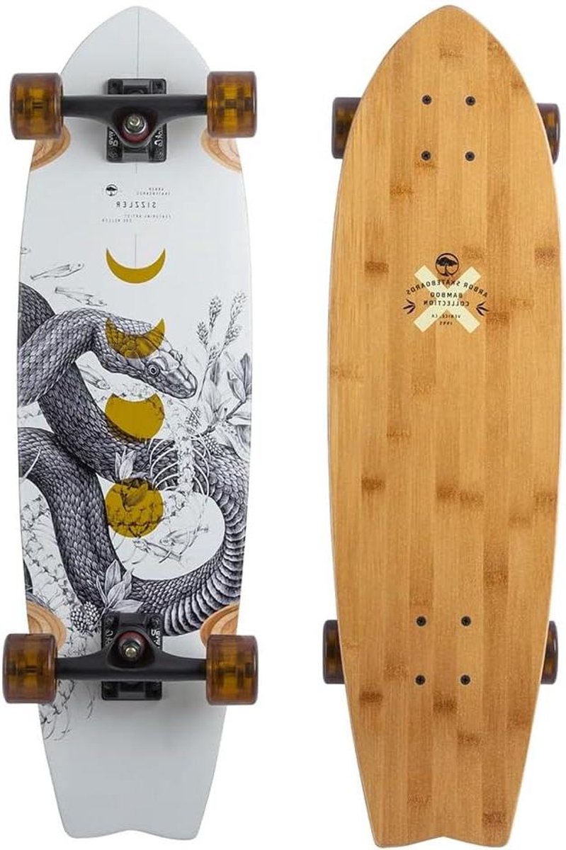 Longboard - Cruiser Board - Stadse Ritjes - Bamboe Esdoorn Constructie - 775 cm Lengte - Wit Zwart Geel Longboard kopen online