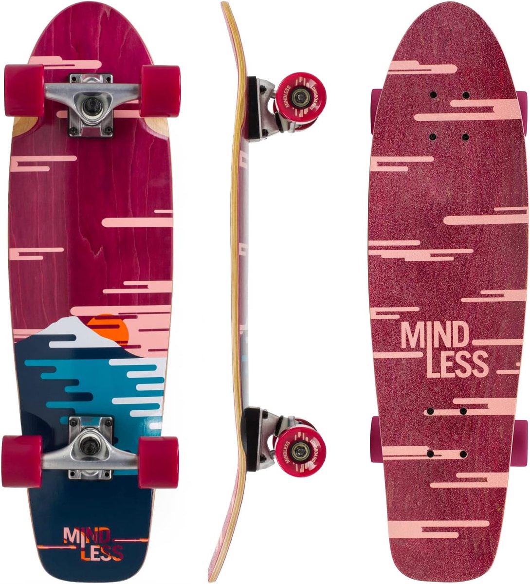 Longboard Cruiser - Skateboard - Stadse Ritjes - Houten Deck - 28 Inch - Bordeauxrood Longboard kopen online