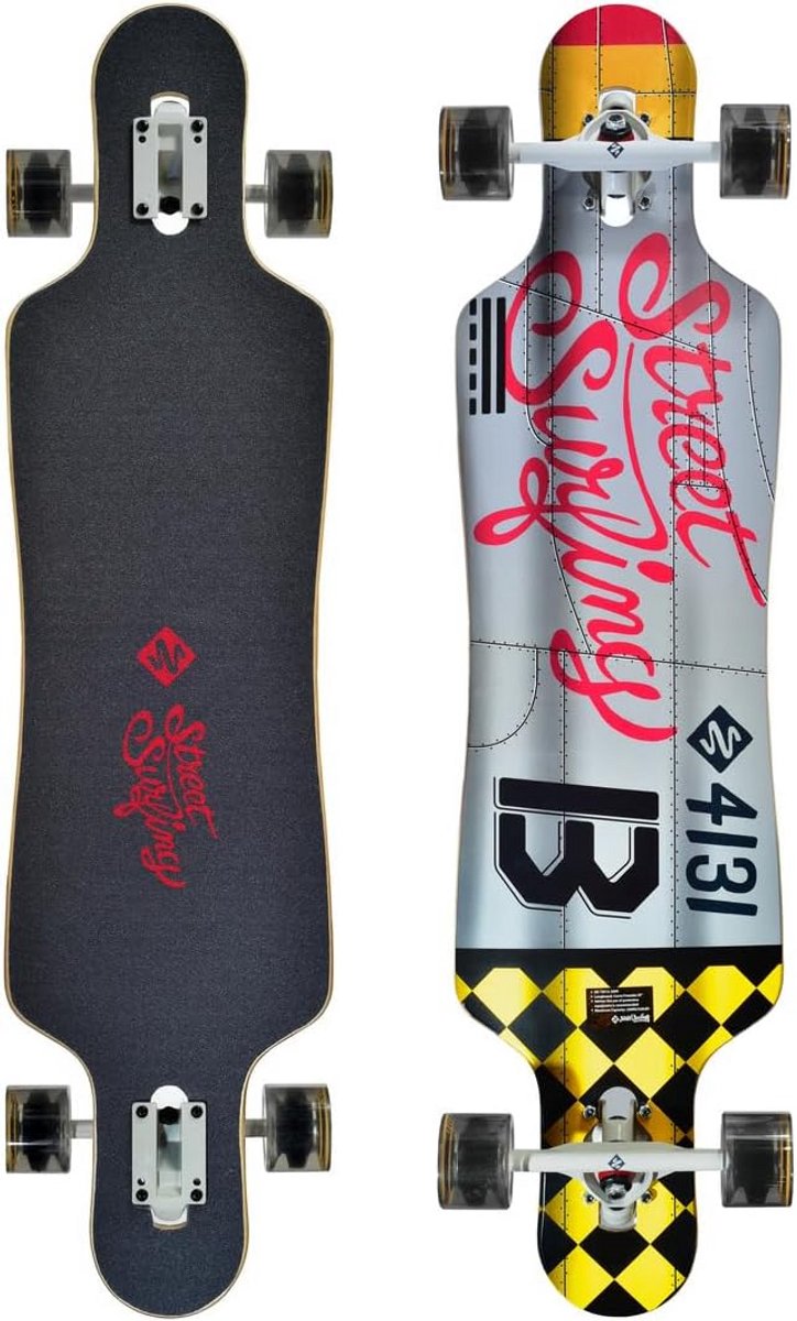 Longboard Drop Through - Freeride Board - Heuvel Afrijden - Symmetrisch Ontwerp - 39 Inch - Zwart Longboard kopen online