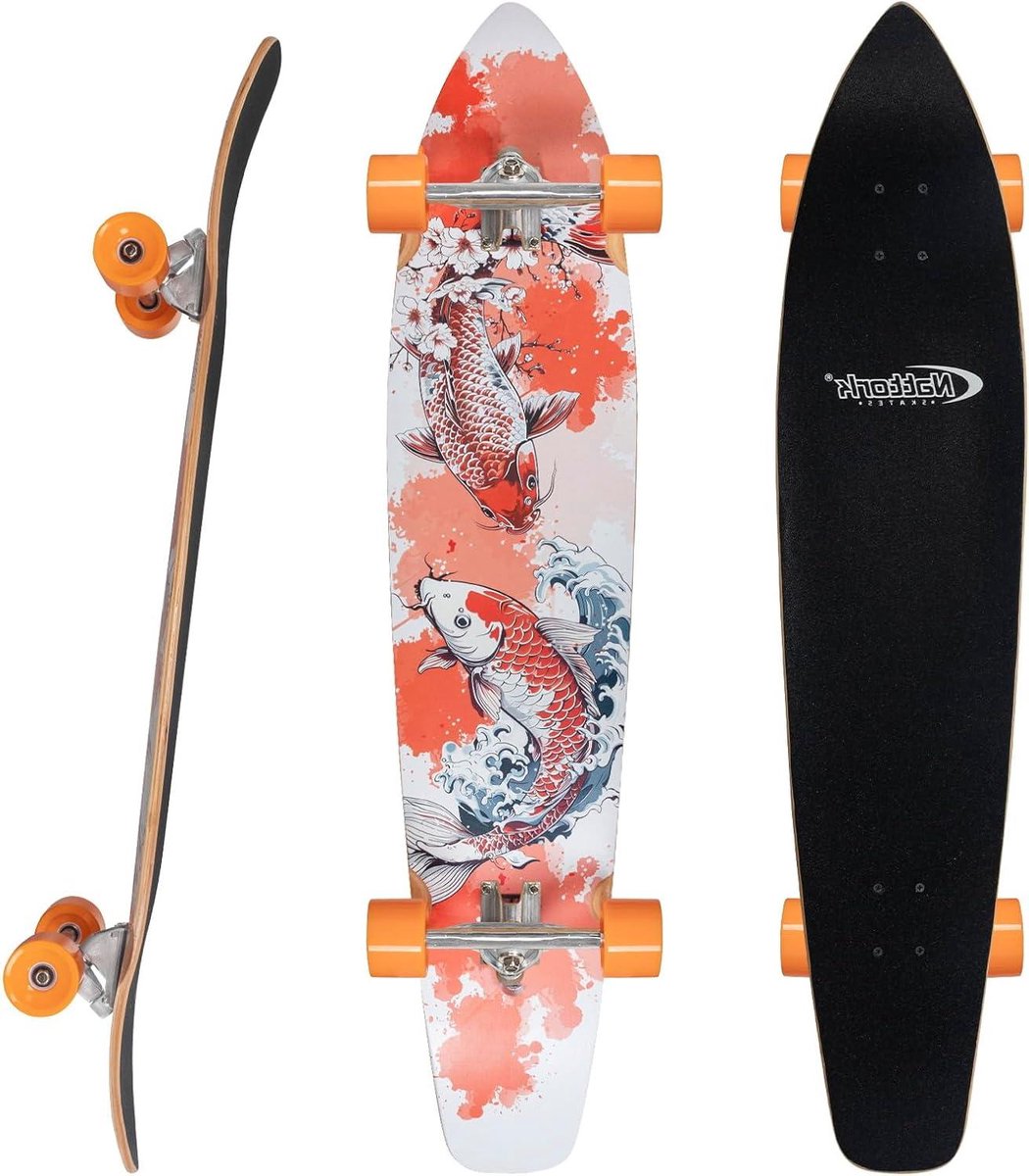longboard skateboard bamboe hout cruisen carven 8 laags constructie 109 cm lengte karper
