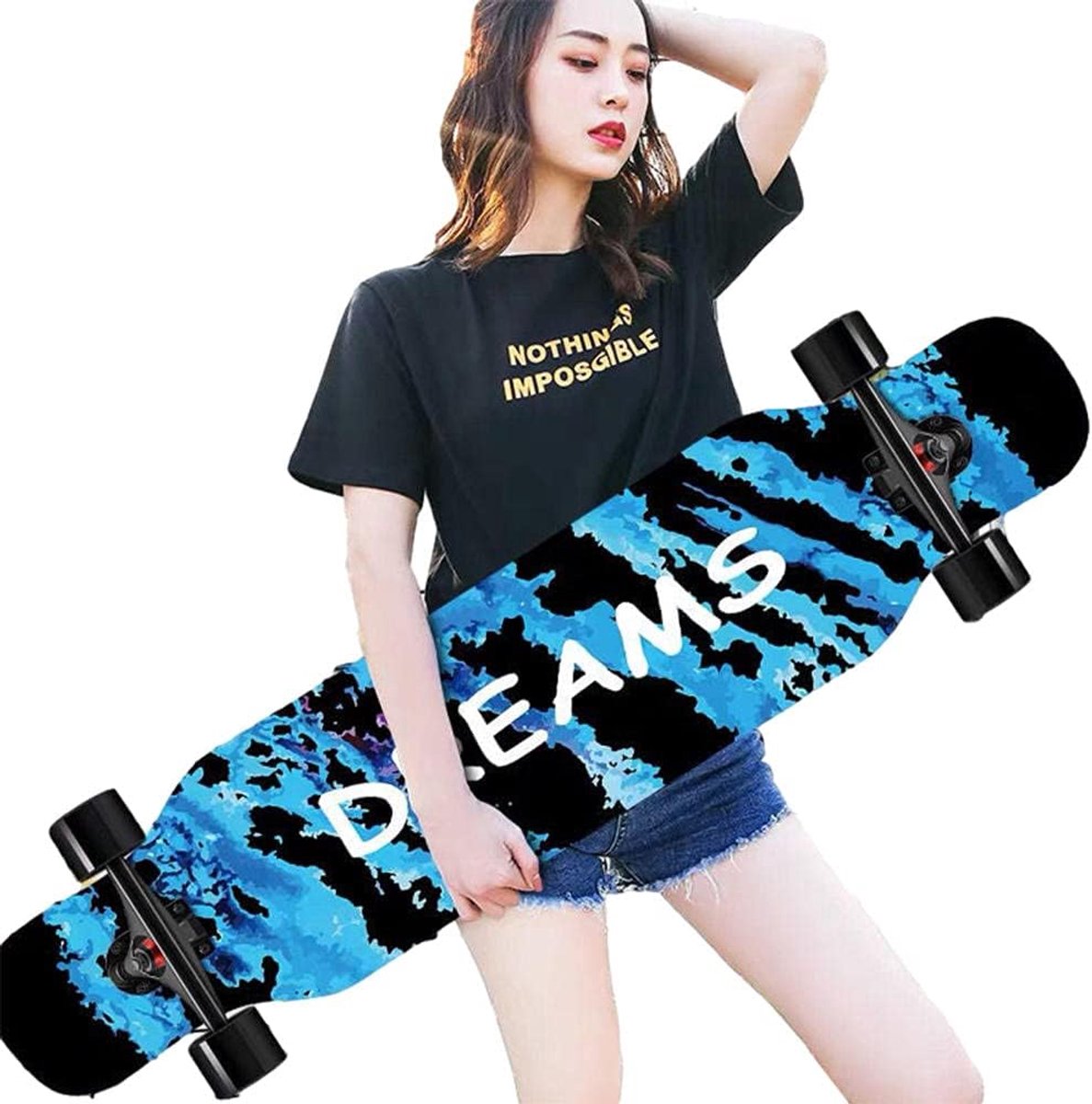 Longboard Skateboard - Compleet Board - Buiten Sporten - 8 Lagen Esdoorn - 42 Inch - Zwart Longboard kopen online