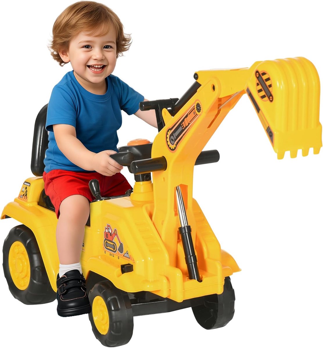 Loop tractor - Graafmachine speelgoed - Buiten spelen - Met schep en opbergruimte - 87 cm lang - Geel Speelgoedkruiwagen kopen online