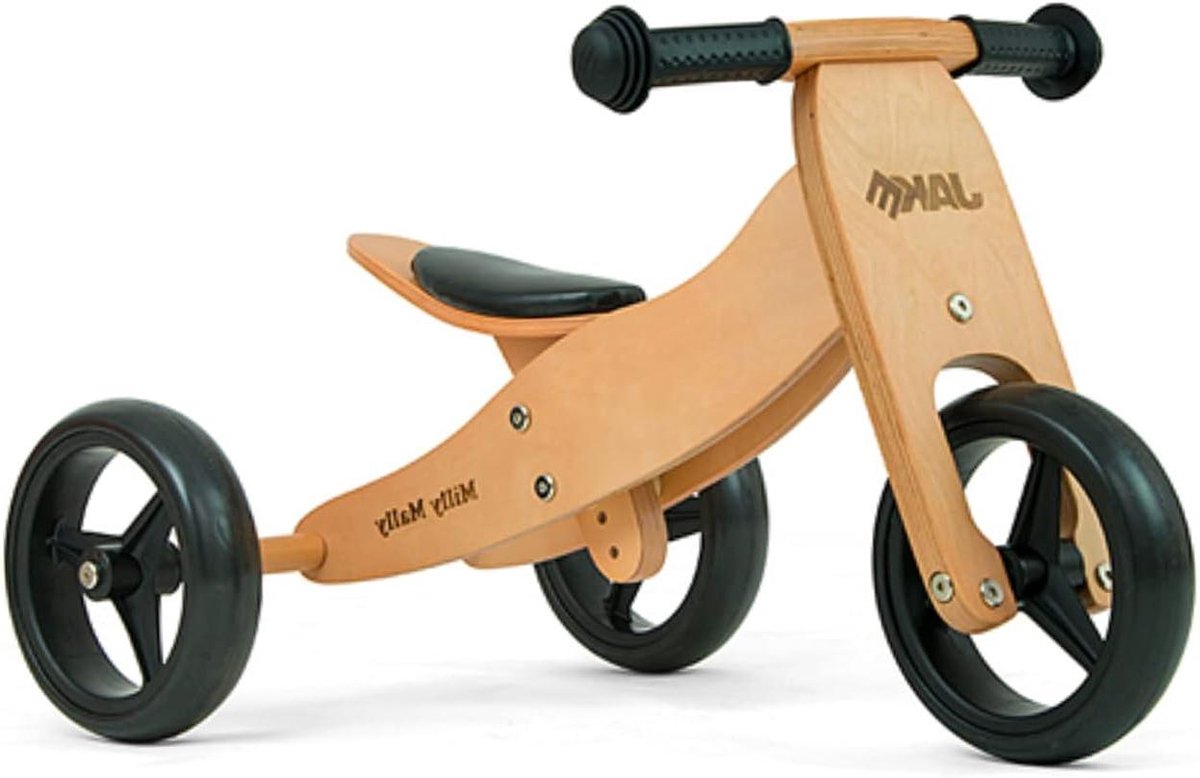 loopfiets drie in n houten balansfiets leren fietsen groei meegroeifiets 50 x 50 x 28 cm beige