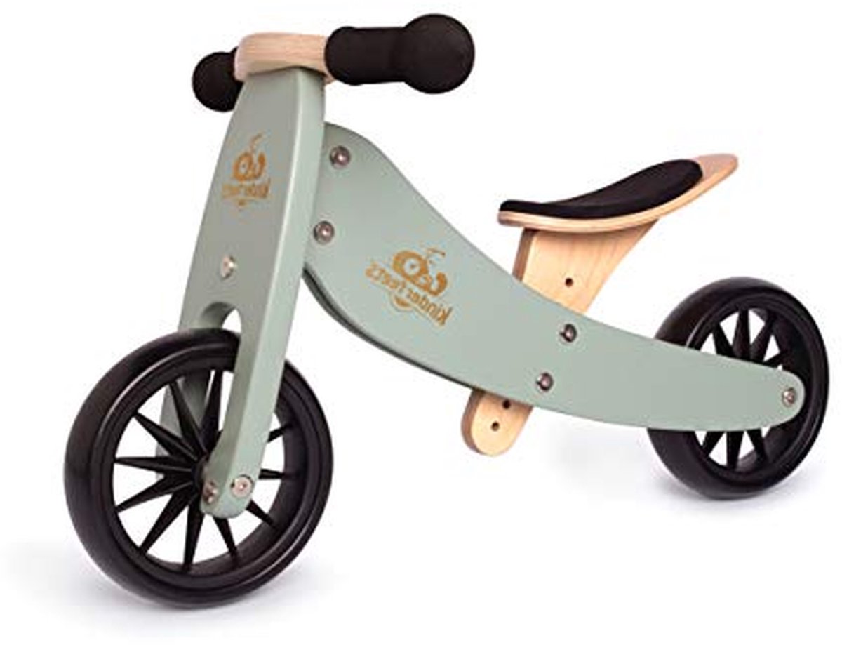 loopfiets driewieler houten speelgoed buiten spelen 2 in 1 functie normaal salie groen