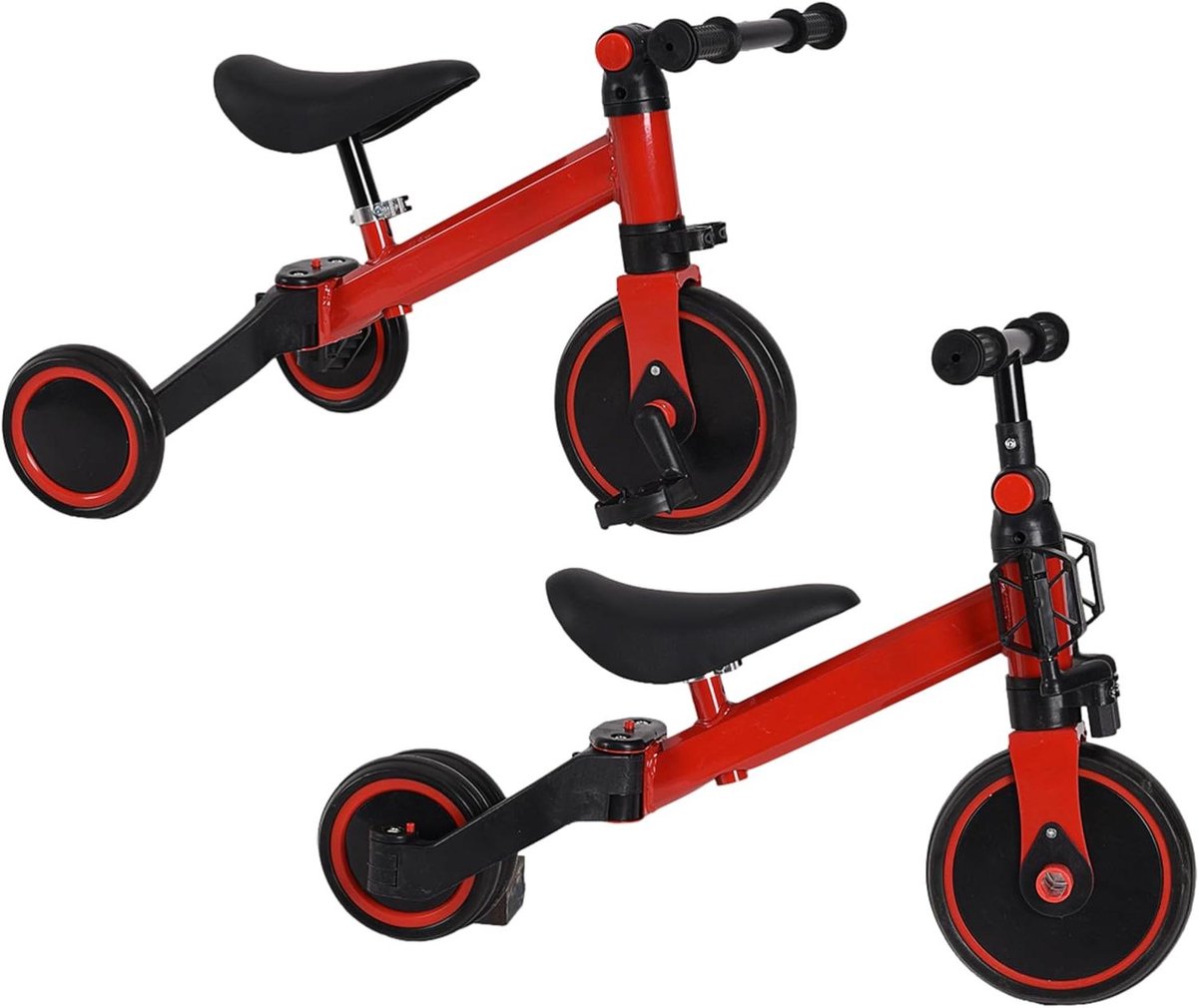 Loopfiets Driewieler - Kinderfiets Meegroeifiets - Buiten Spelen - 3-in-1 Verstelbaar - 1-4 Jaar - Rood Zwart Driewieler kopen online