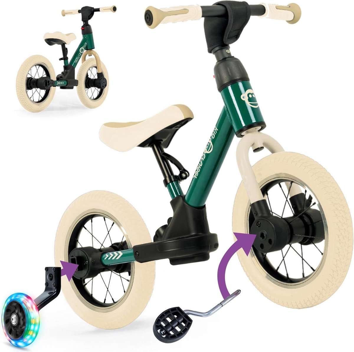 Loopfiets met pedalen - Driewieler 3-in-1 - Motorische ontwikkeling - Modulair kliksysteem - 12 inch wielen - Donkergroen Driewieler kopen online