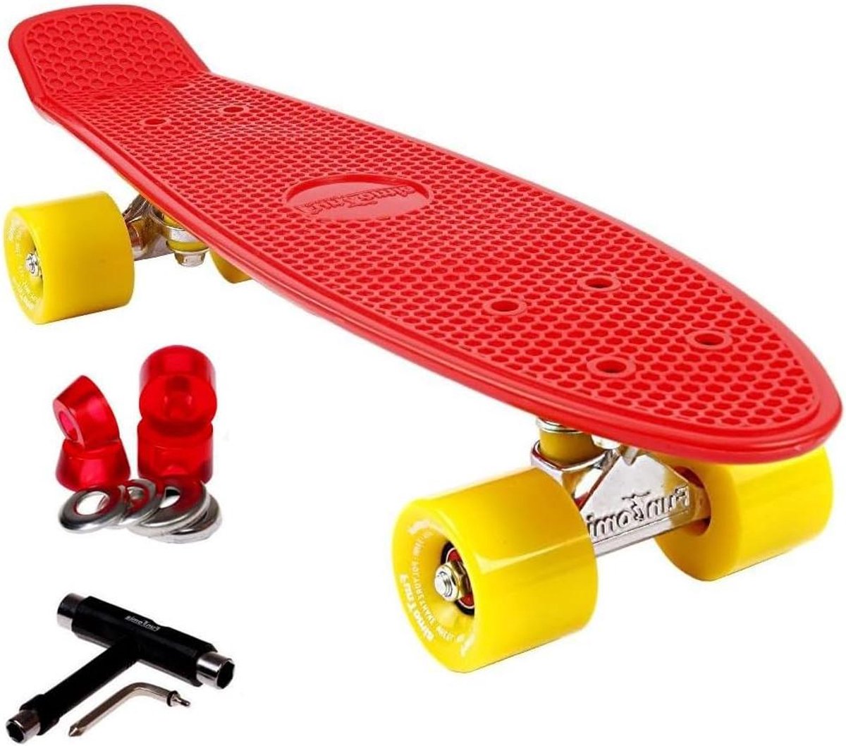 Mini Cruiser Skateboard - Compact Board - Buiten Rijden - LED Verlichte Wielen - 57 cm - Rood Gele Rollen Skateonderdeel kopen online