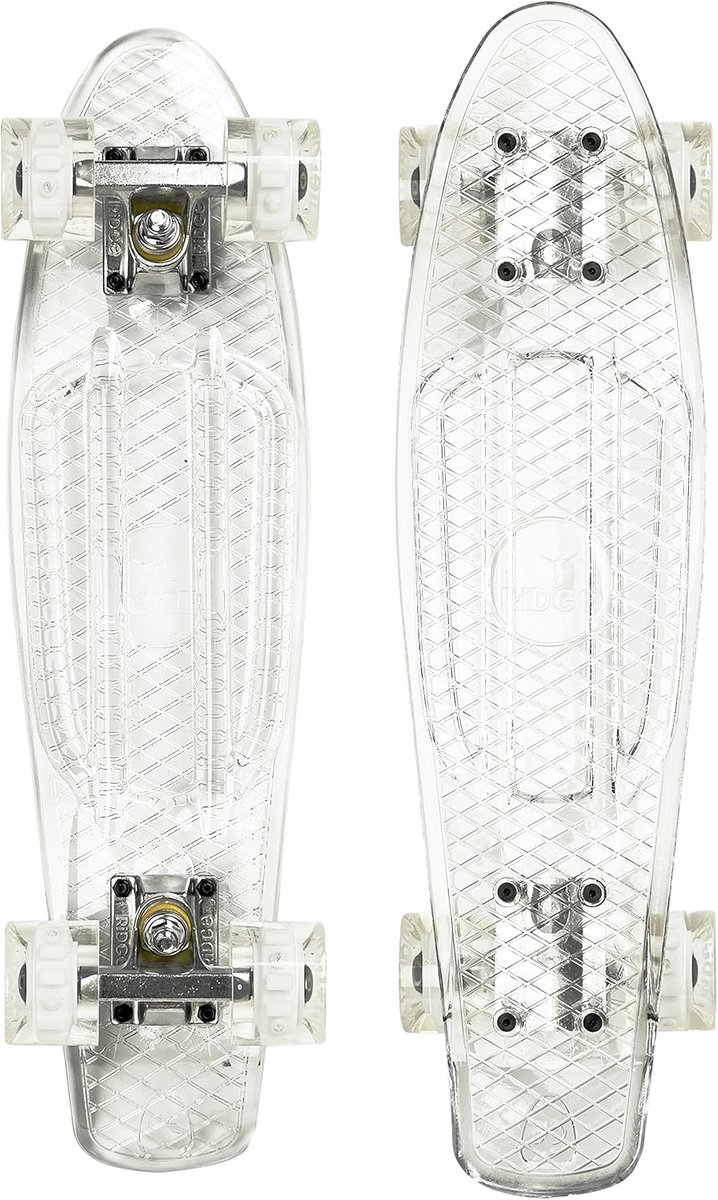 Mini Cruiser Skateboard - Compact Board - Stad Cruisen - Helder Polycarbonaat Dek - 55 cm Lengte - Transparant Wit Skateonderdeel kopen online