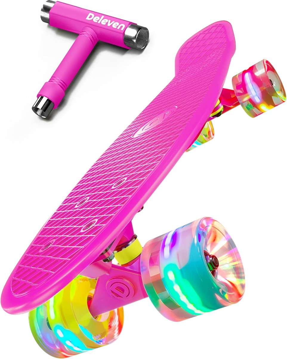 Mini Cruiser Skateboard - Compact Skateboard - Stadscruisen - LED Verlichte Wielen - 56cm - Roze Skateonderdeel kopen online