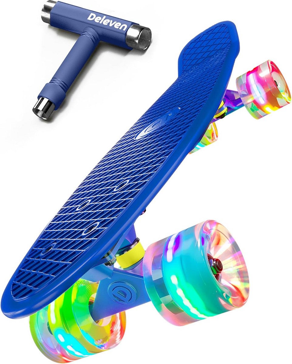 Mini Cruiser Skateboard – Compleet Board – Stad Cruisen – LED Verlichte Wielen – 56cm – Blauw Skateonderdeel kopen online