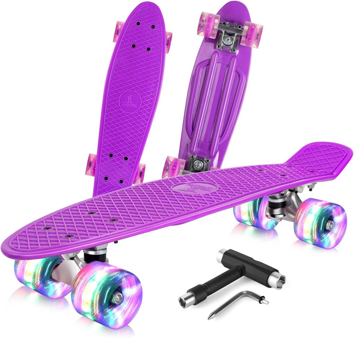 mini cruiser skateboard compleet board stad verplaatsen led oplichtende wielen 55 cm paars