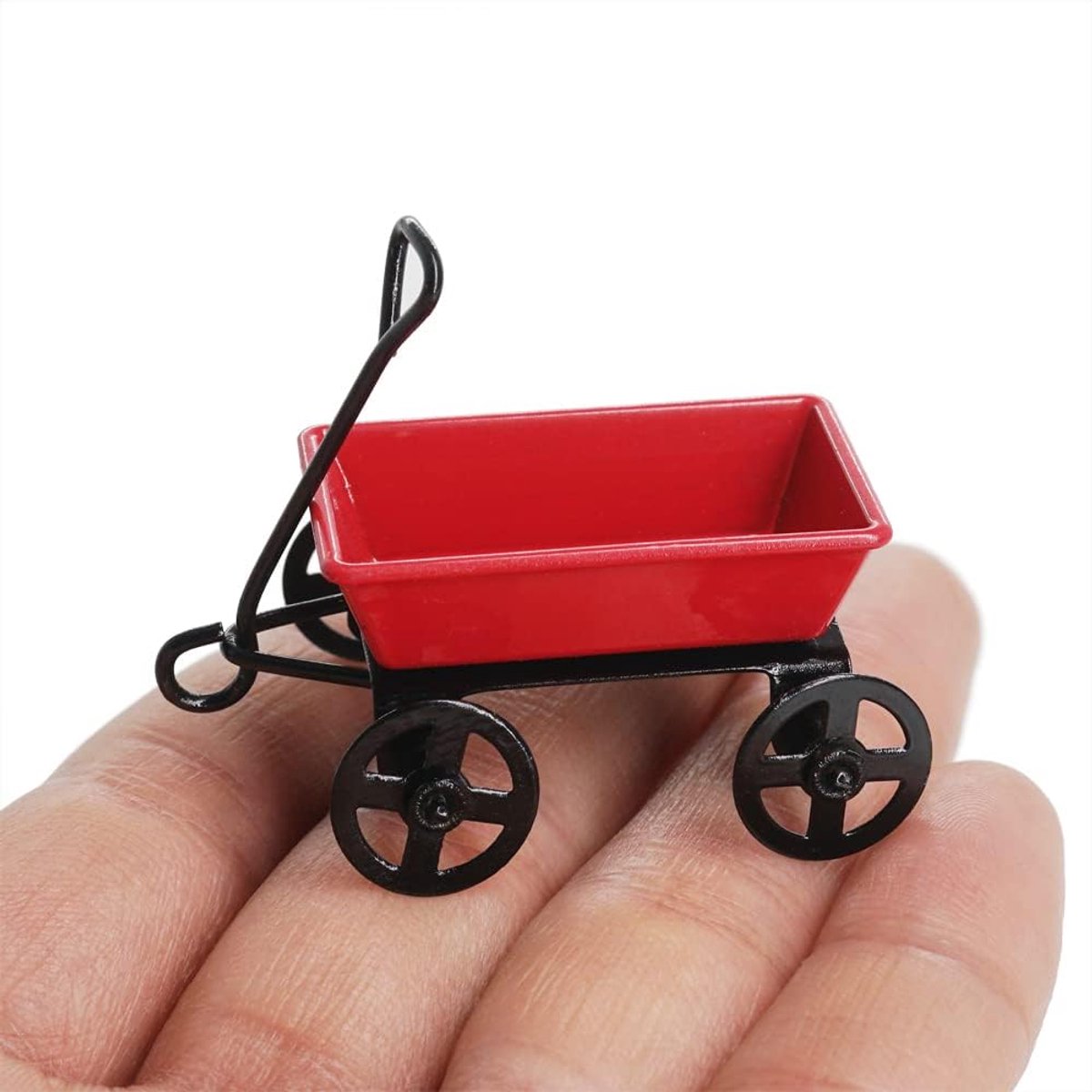 Miniatuur Rode Trailer - Poppenhuis Accessoire - Fairy Garden Decor - Gedetailleerd Metaal Vakmanschap - 35x25x2 cm - Rood Speelgoedkruiwagen kopen online