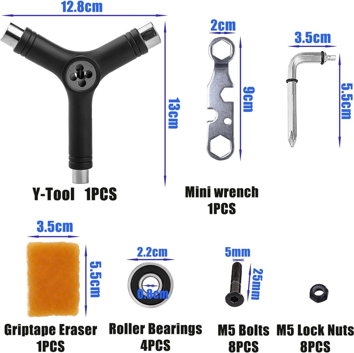 Multifunctionele Skateboard Y-Tool Set met 15 Stuks - Inclusief Hex Sleutels en Accessoires voor Skate, Longboard en Scooter Longboard kopen online