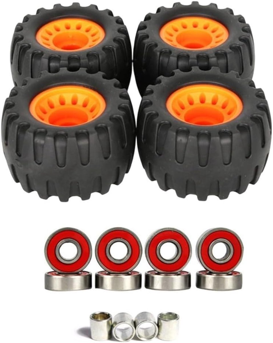 Off-Road Wielen - All-Terrain Skateboard - Ruig Buitengebruik - Schokabsorberende Constructie - 76x45mm - Zwart Oranje Skateonderdeel kopen online
