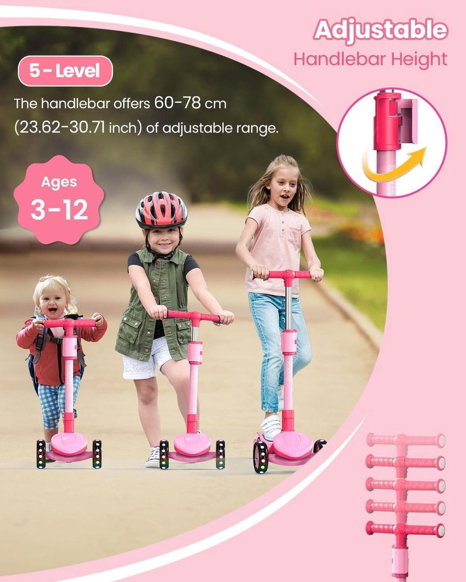 Omgoods - 2-in-1 Verstelbare Kinder Scooter met LED Wielen - Roze Step kopen online