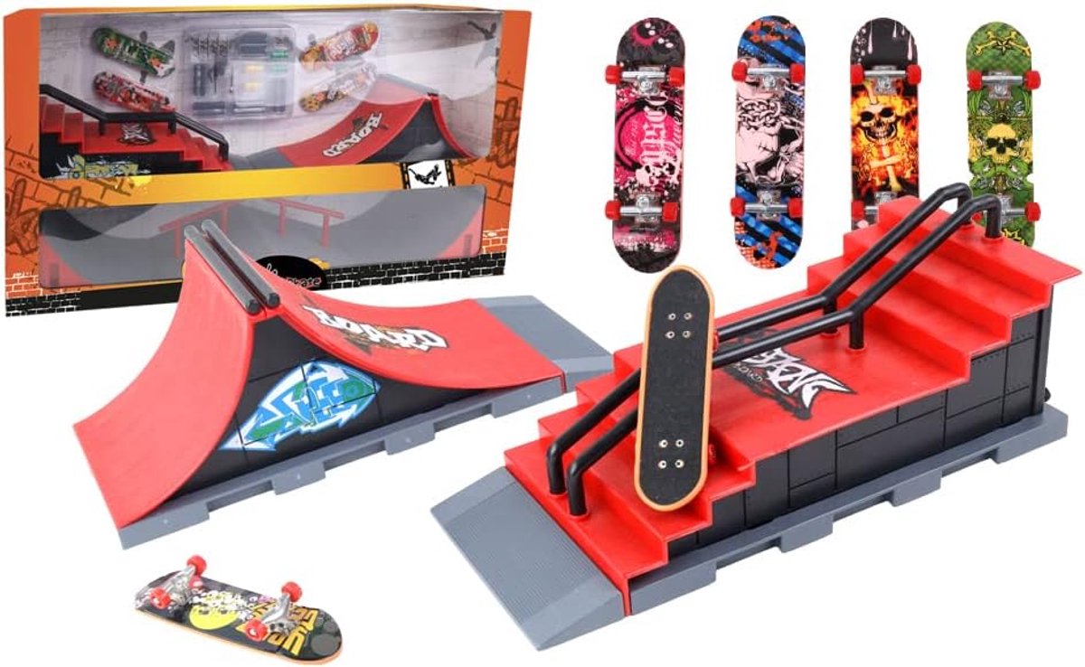 Oprijdenset Skateboards - Vinger Skate Ramp - Trucs Oefenen - Inclusief Reserveonderdelen - 44 cm - Zwart Oranje Skateonderdeel kopen online