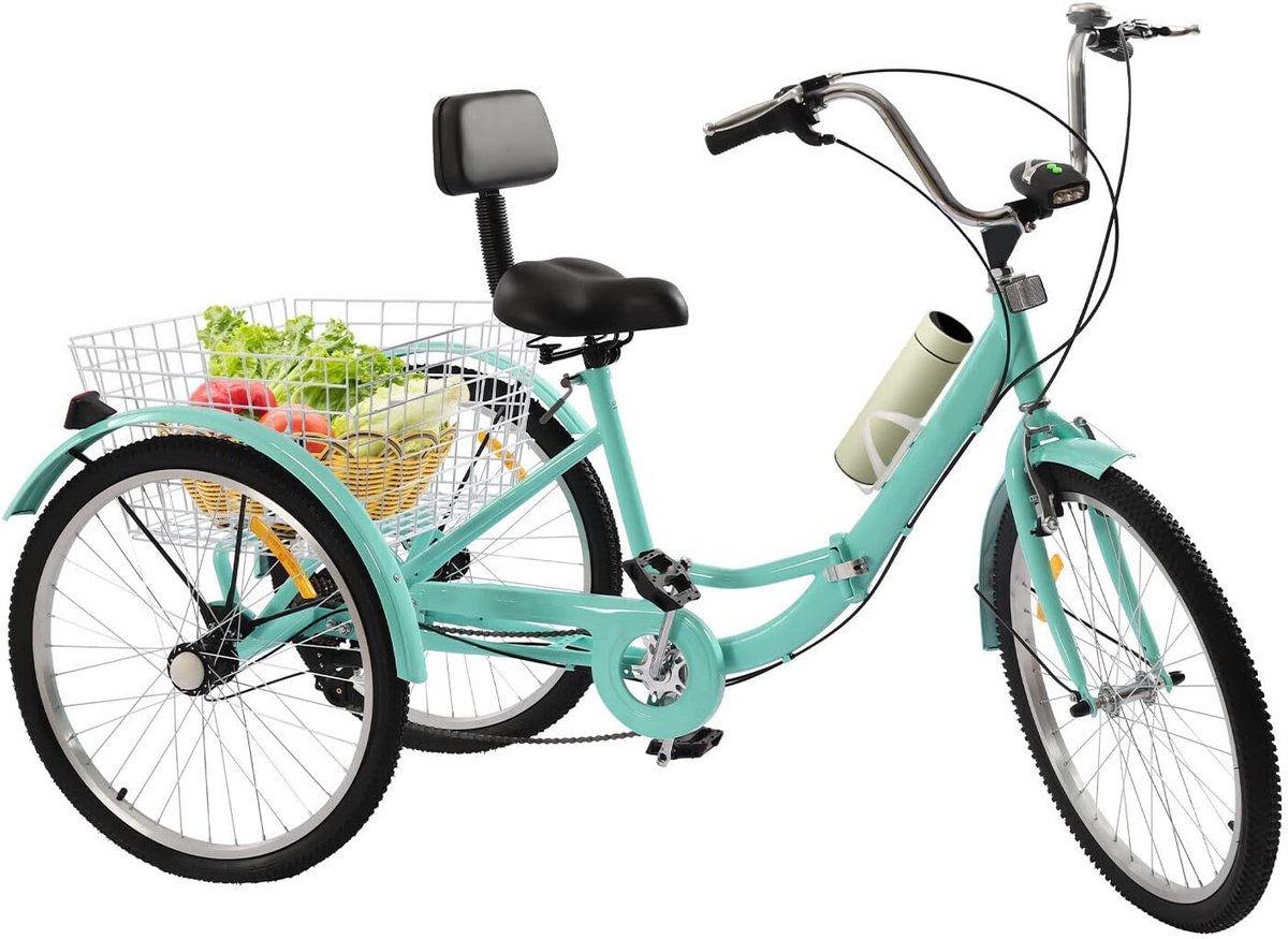 Opvouwbare 24 inch Driewieler voor Volwassenen met 7 Versnellingen, Mand en Rugleuning Driewieler kopen online