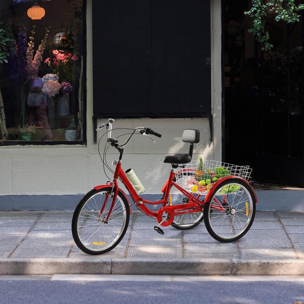 Opvouwbare Drie Wieler - Driewieler Volwassenen - Comfortabel Fietsen - 7 Versnellingen - 24 Inch - Rood Driewieler kopen online