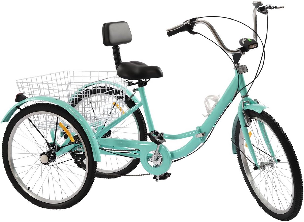Opvouwbare Driewieler 24 Inch met 7 Versnellingen en Mand - Turquoise Driewieler kopen online