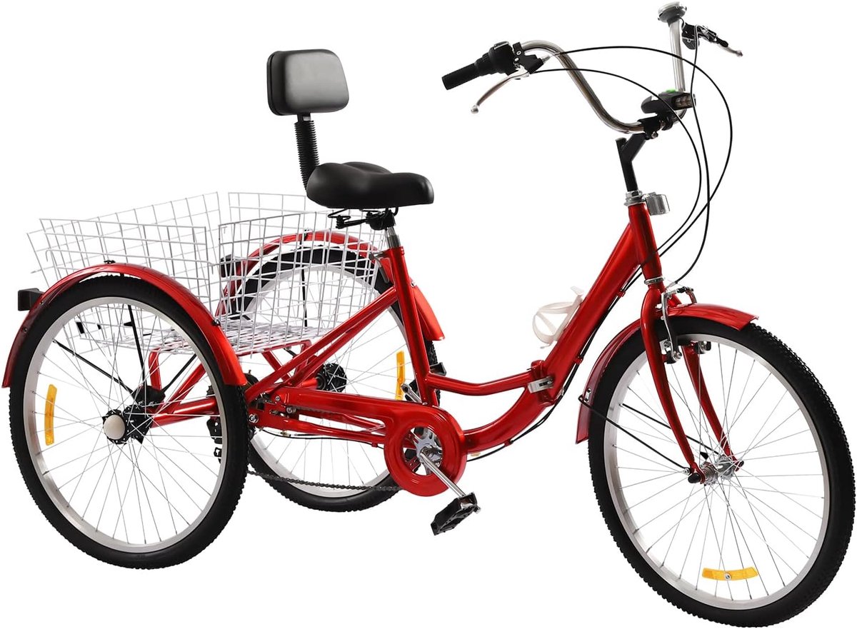 Opvouwbare driewieler - Driewieler volwassenen - Comfortabel transport - Opvouwbaar frame - 24 inch - Rood Driewieler kopen online