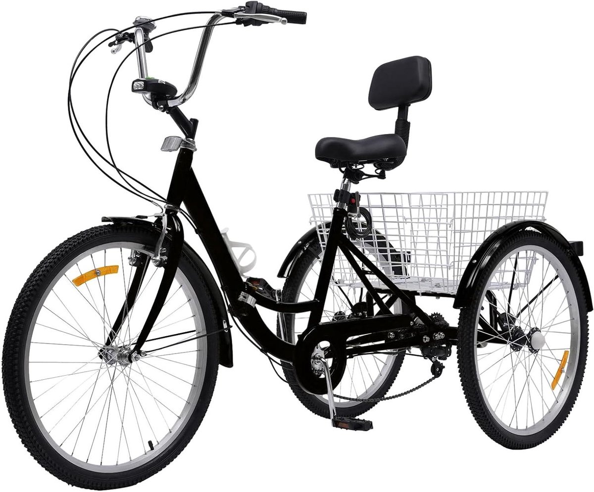 opvouwbare driewieler driewieler volwassenen stad en boodschappen 7 versnellingen 24 inch zwart