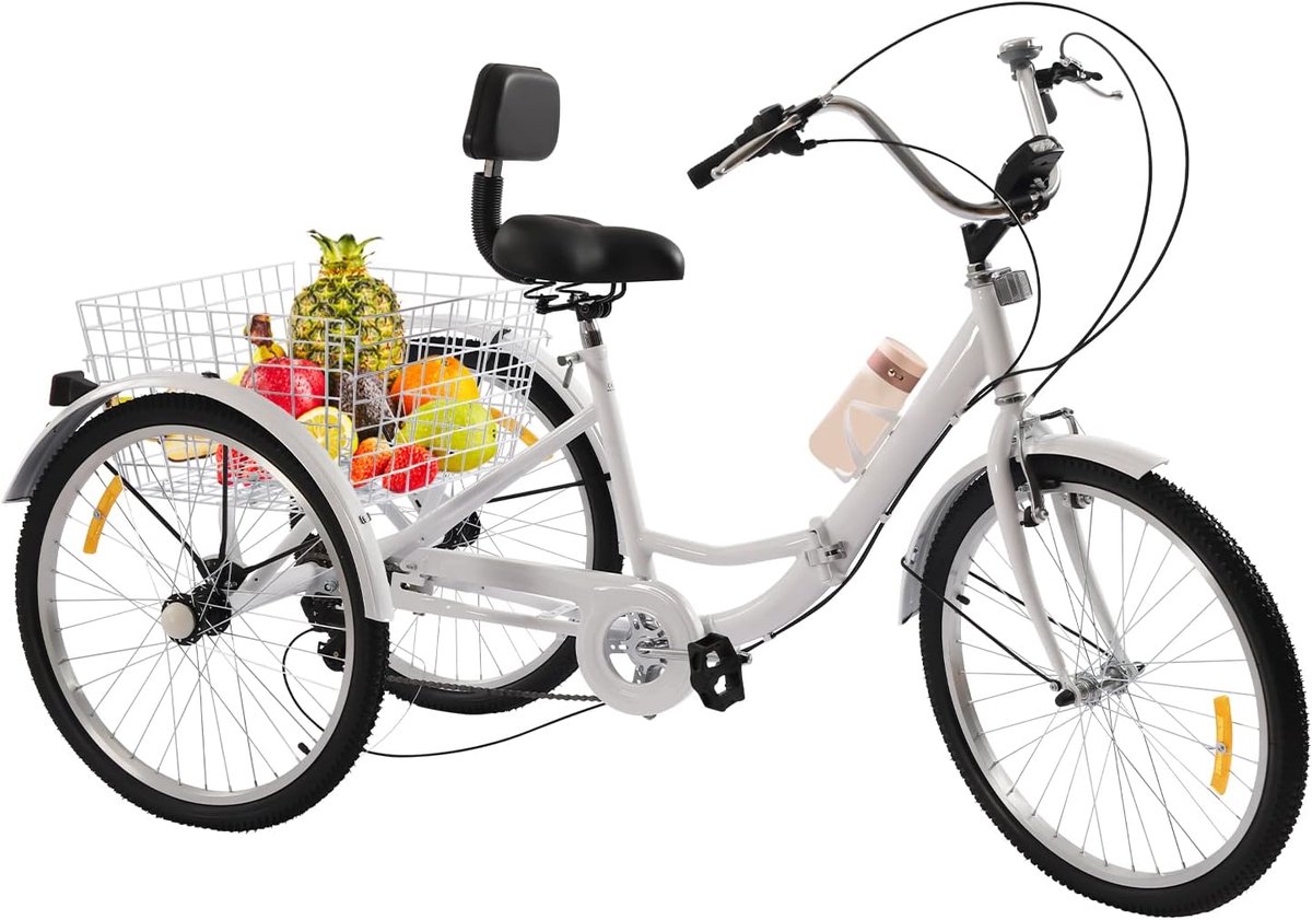 opvouwbare driewieler fiets met 3 wielen boodschappen doen 7 versnellingen 24 inch wit