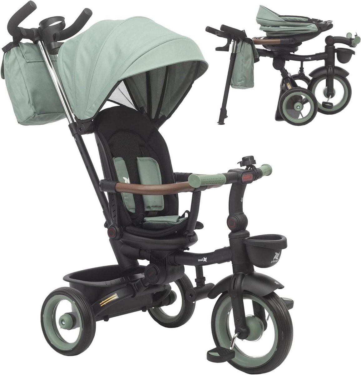 opvouwbare driewieler kinderfiets buiten spelen verstelbaar en omkeerbaar 60x40x77 cm donker groen