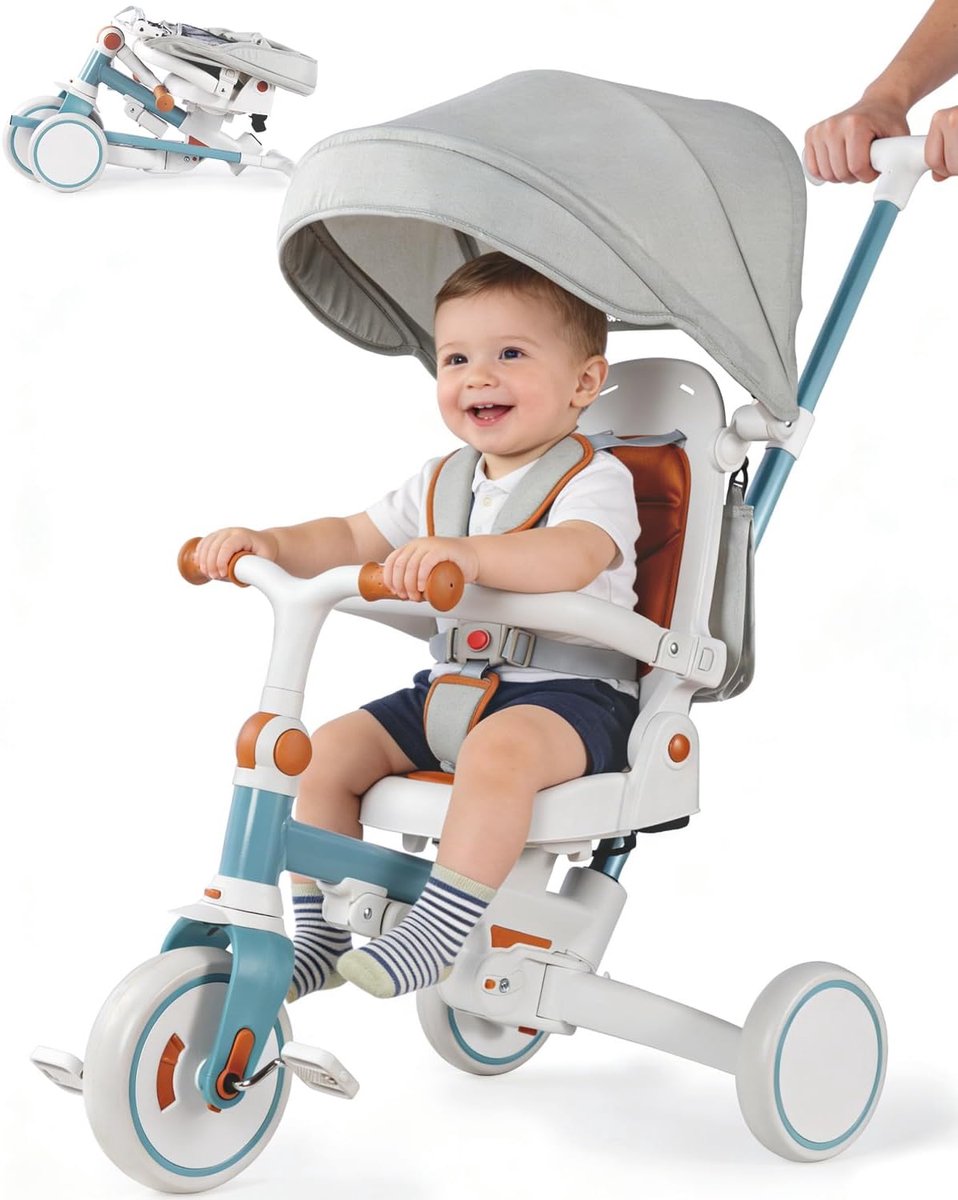 opvouwbare driewieler peuterfiets loopfiets buiten spelen 7 in 1 ontwerp 1 3 jaar blauw