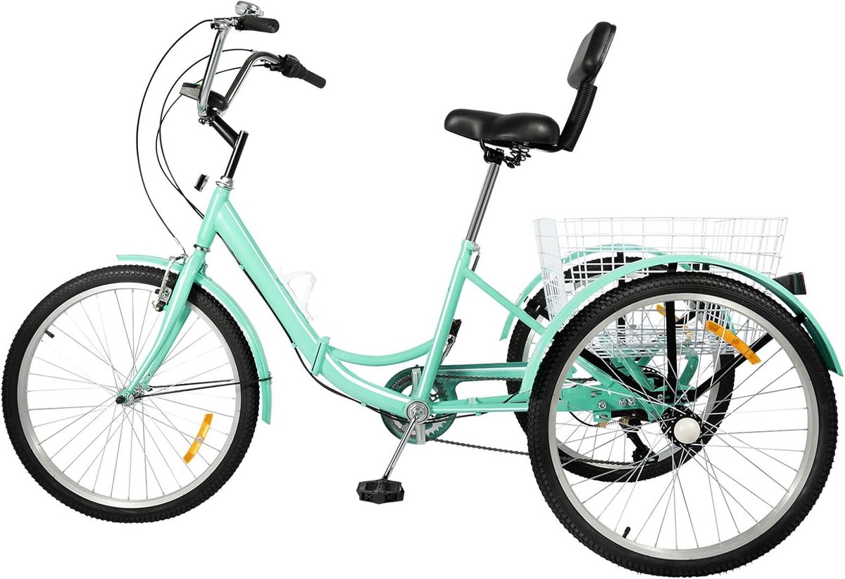Opvouwbare Driewieler - Stabiele Fiets - Boodschappen en Uitjes - 7 Versnellingen en Mand - 24 Inch Wielen - Groen Driewieler kopen online