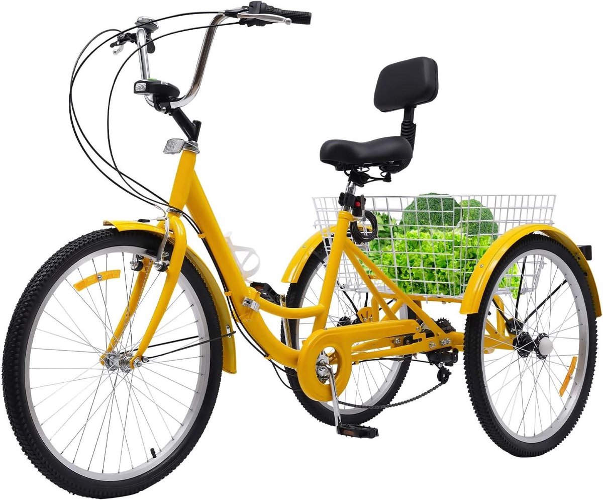 Opvouwbare Driewieler - Volwassen Driewieler - Boodschappen Doen - 7 Versnellingen - 24 inch - Geel Driewieler kopen online