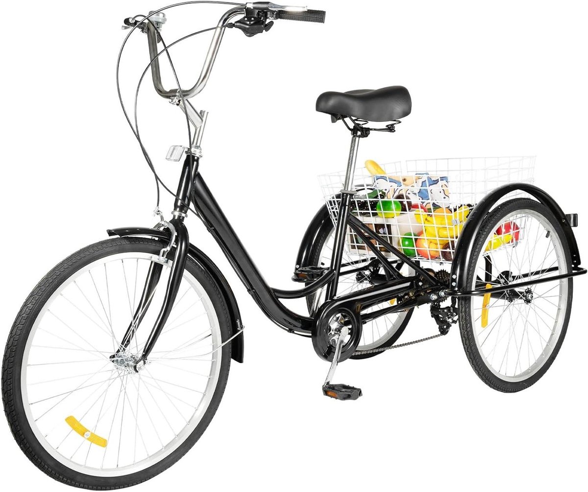 Opvouwbare Driewieler - Volwassen Driewieler Senioren Fiets - Boodschappen Doen - 8 Versnellingen - 24 inch - Zwart Driewieler kopen online