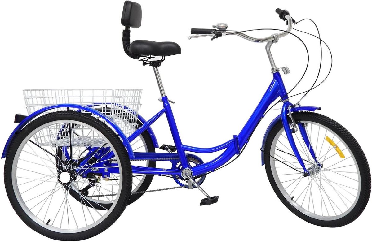 opvouwbare driewieler volwassen fiets boodschappen doen 7 versnellingen 24 inch blauw