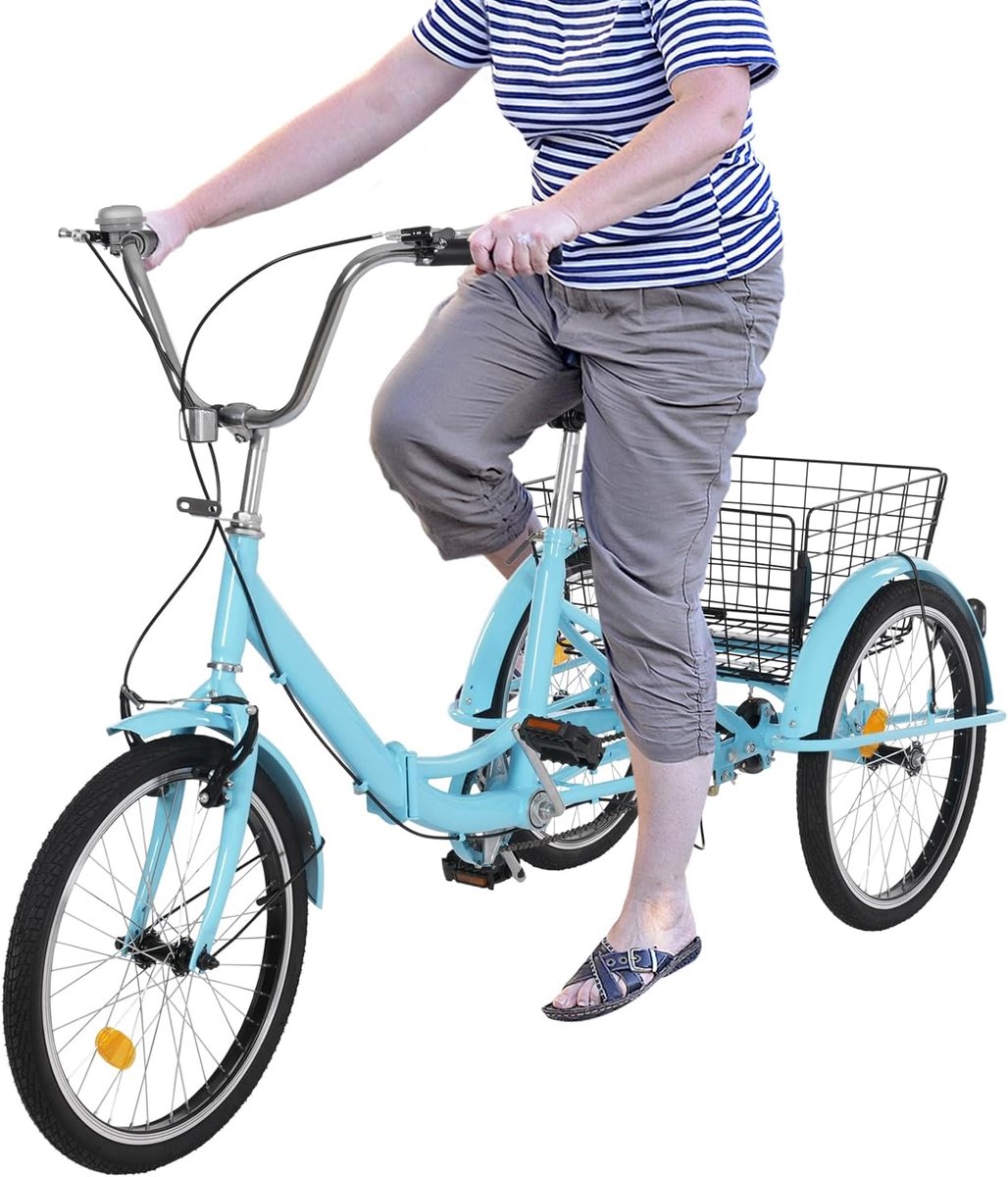 Opvouwbare Driewieler - Volwassen Fiets - Boodschappen Doen - Met Schokdemper - 20 Inch - Blauw Driewieler kopen online