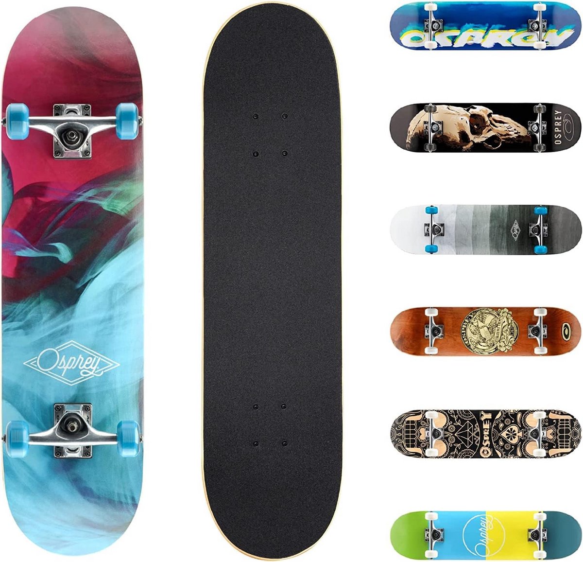 Osprey Compleet Skateboard, 78,7 cm x 20,3 cm Double Kick Skateboard voor kinderen en volwassenen, hol dek, inclusief griptape, dek en wielen, meerdere ontwerpen Skateonderdeel kopen online