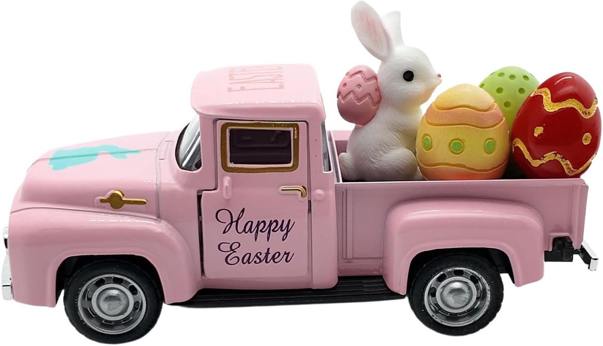 paas kinderen vrachtwagen paasauto speelgoed paasdecoratie roze vintage truck 15 x 7 x 6 cm roze