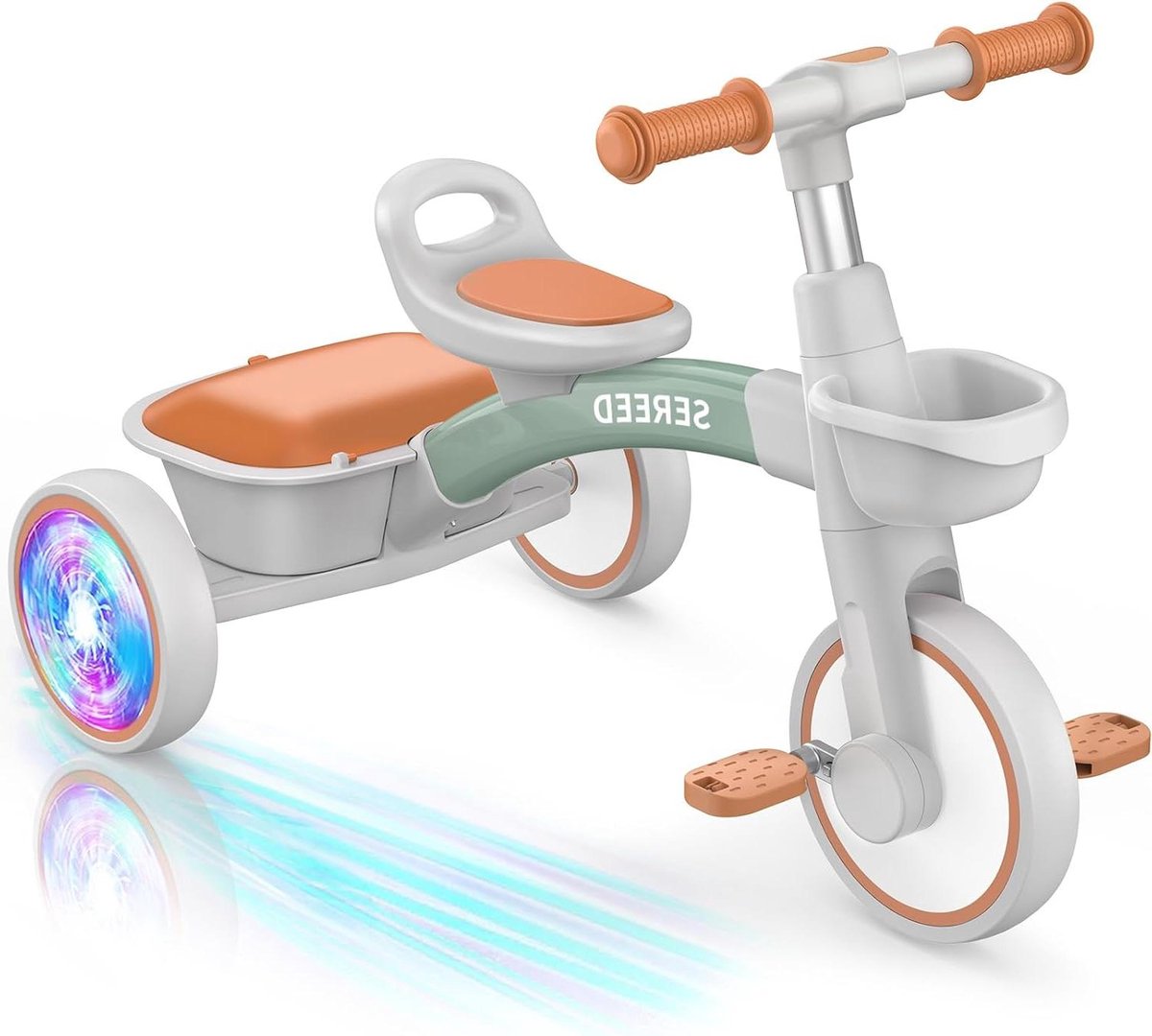 peuter driewieler kindertrike buiten spelen gekleurd lichtgevend wiel verstelbaar groen