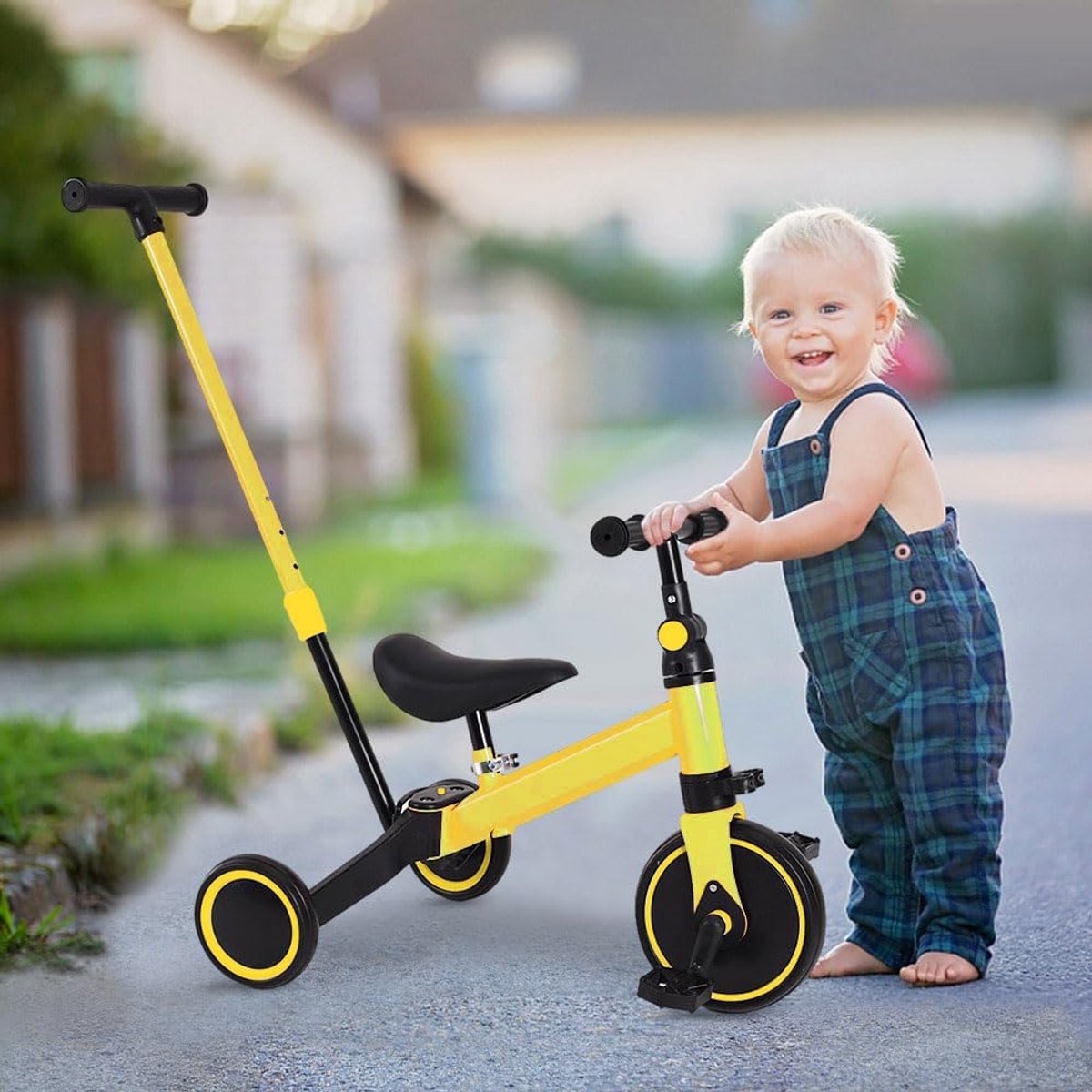 Peuter Driewieler - Loopfiets Kinderwagen - Leren Fietsen - 3-in-1 Ontwerp - 18 Maanden tot 4 Jaar - Geel Driewieler kopen online
