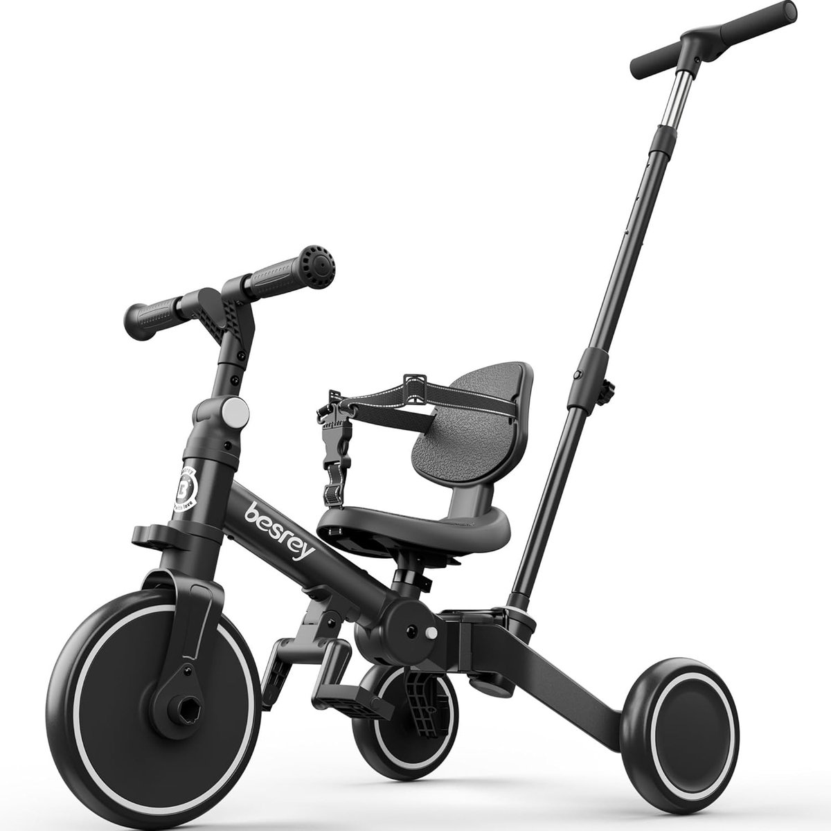 Peuterfiets met duwstang - Kinderdriewieler loopfiets - Vroege ontwikkeling spel - 5-in-1 modi - 6576 x 508 cm - Zwart Driewieler kopen online