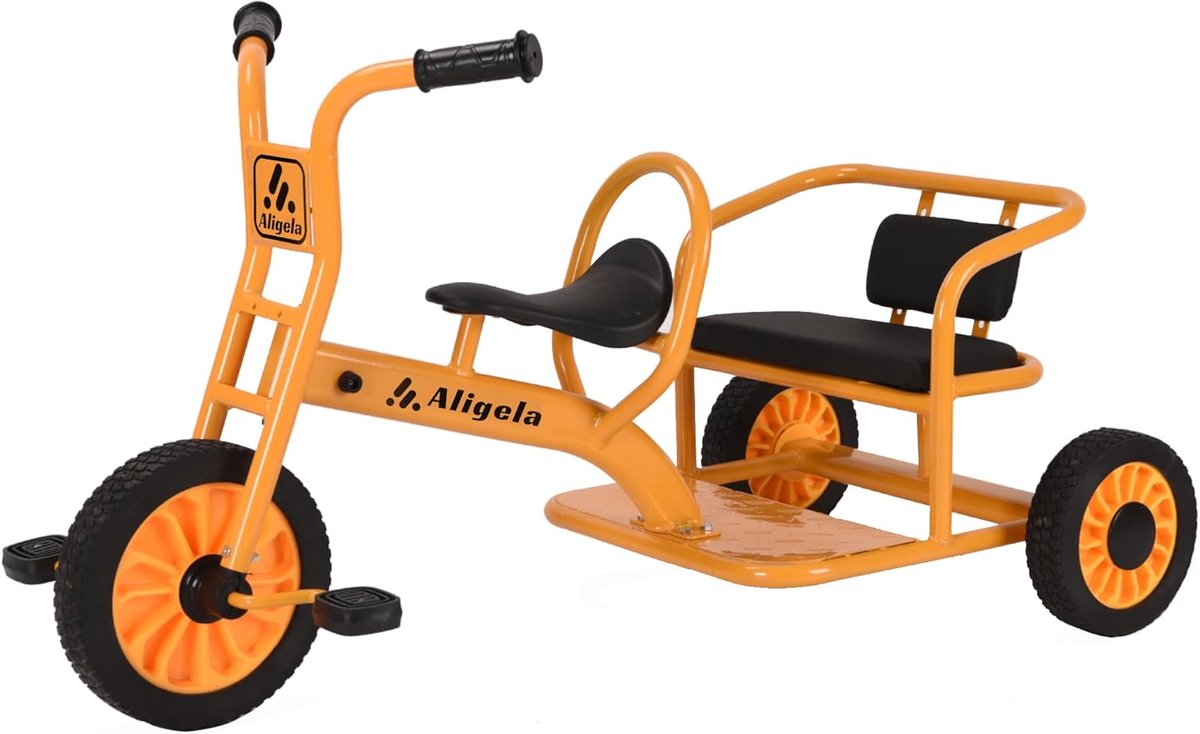 Preschool Tricycle for Children 3-5 Years, Pdeal Tandem Trike Child Care 5 to 7 Years Old, Robust Carbon Steel Frame, Non-Slip Rubber Wheels, Yellow Driewieler kopen online