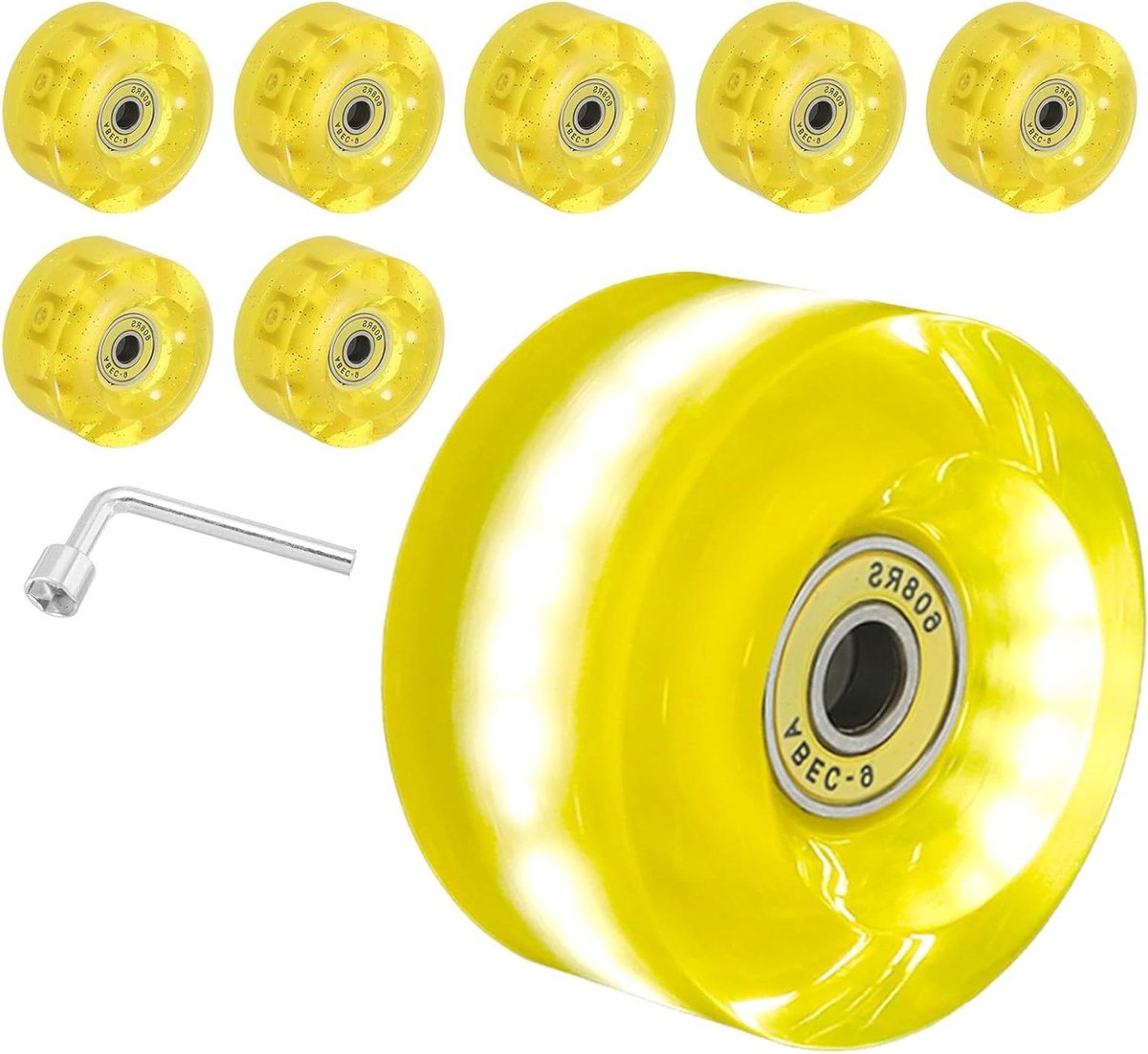 Rolschaats Wielen - Skateboard Cruiser Wielen - Buiten Schaatsen - Ingebouwde Knipperlichten - 8 Pack 58mm - Geel Skateonderdeel kopen online