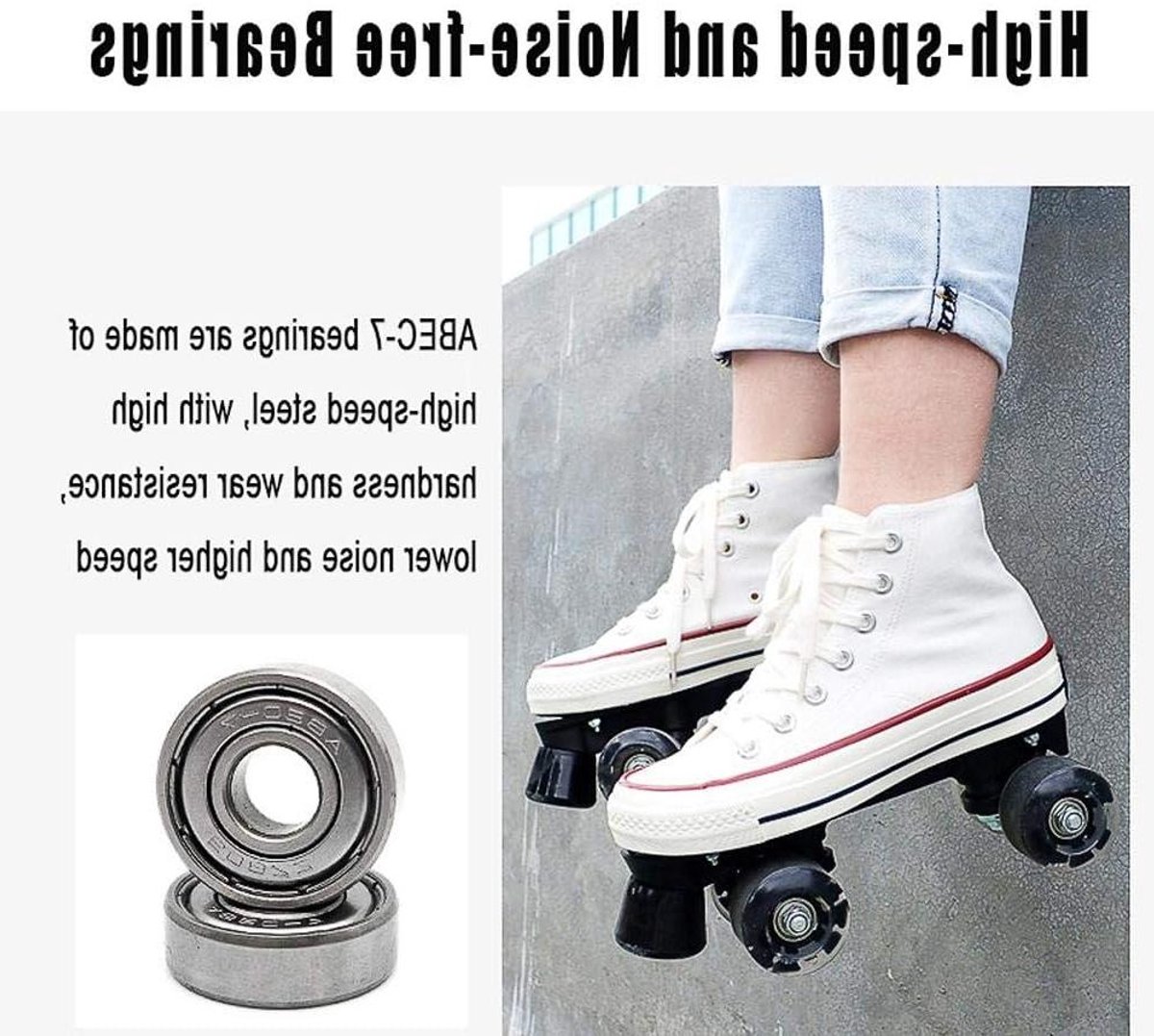 Rolschaatsen Dubbele Rij - Quad skates - Buiten Plezier - Canvas Hoge Schacht - Maat 35 - Wit Rolschaatsen kopen online