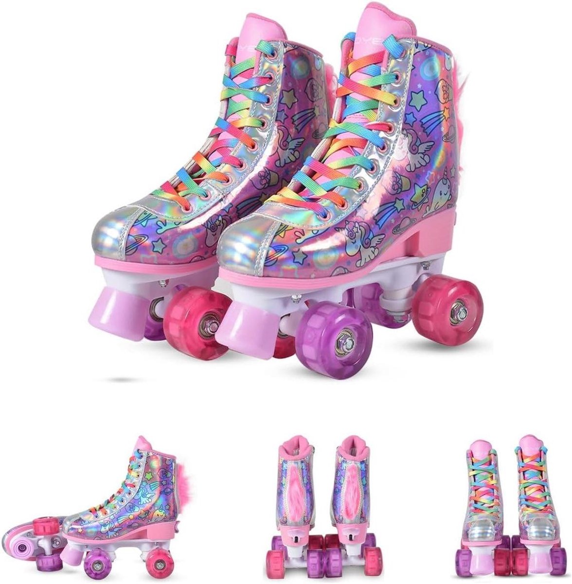 Rolschaatsen Eenhoorn - Skeelers Kinderen - Buiten Spelen - Verlichte PU-wielen - Maat 35-38 - Paars Roze Regenboog Rolschaatsen kopen online