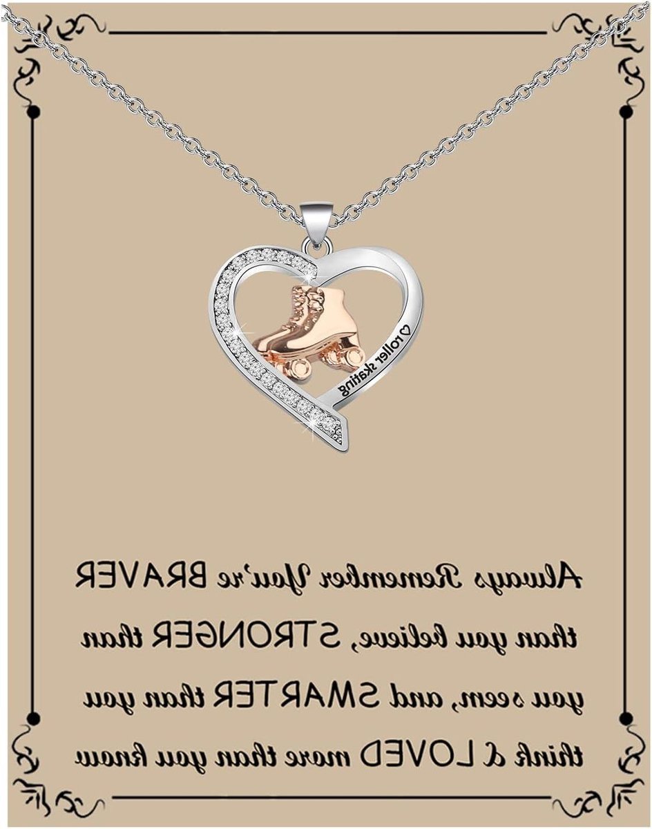 rolschaatsen ketting roller skate sieraden cadeau geven met inspirerende tekst 43cm 5cm zilverkleurig